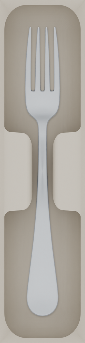 Cutlery tray organiser – 8×2 (236 × 59 mm) in Muted White, shown with a dinner fork. Top view.