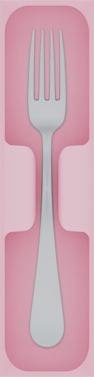 Cutlery tray organiser – 8×2 (236 × 59 mm) in Sakura Pink, shown with a dinner fork. Top view.