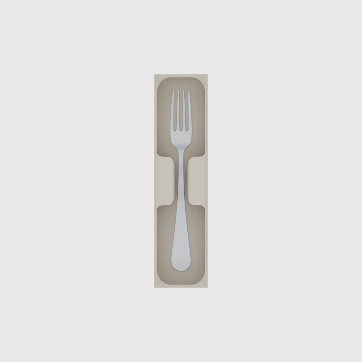 Cutlery tray organiser – 8×2 (236 × 59 mm) in Muted White, shown with a dinner fork. Top view.