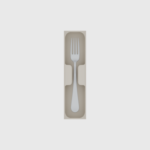 Cutlery tray organiser – 8×2 (236 × 59 mm) in Muted White, shown with a dinner fork. Top view.