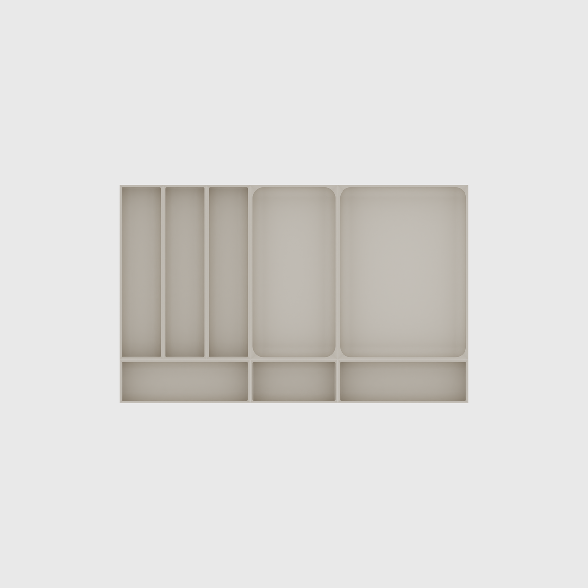Cutlery & Kitchen Tools Drawer Organiser Set – 295 × 472 mm in Muted White, empty organiser layout.