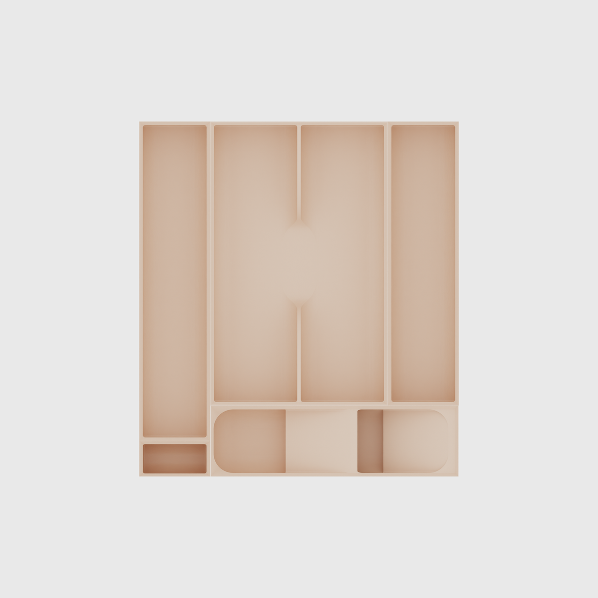 Space-Saving Cutlery Organiser – 295×265.5mm in Army Beige, empty organiser layout.