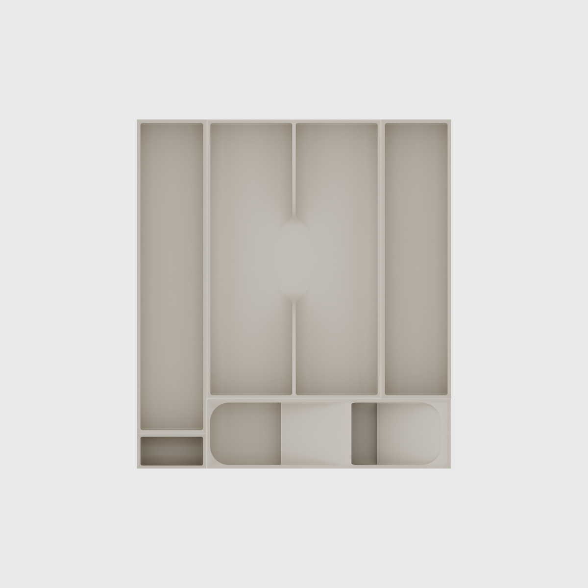 Space-Saving Cutlery Organiser – 295×265.5mm in Muted White, empty organiser layout.