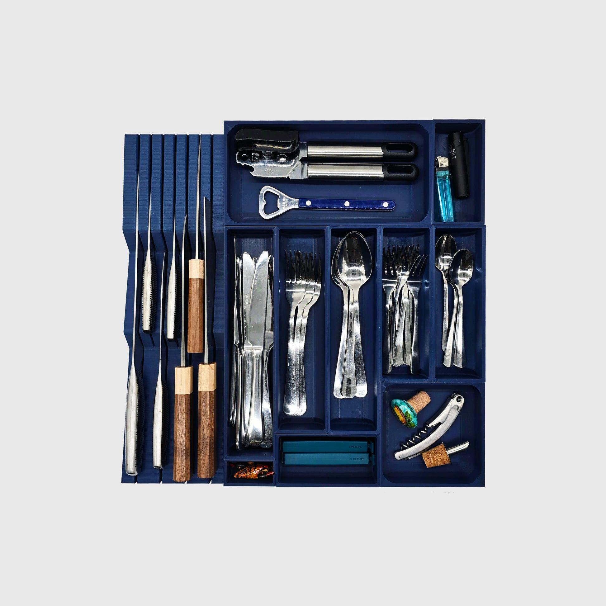 Dinner Cutlery & Chef’s Knife Modular Organiser - Standard - Army Blue - View 1