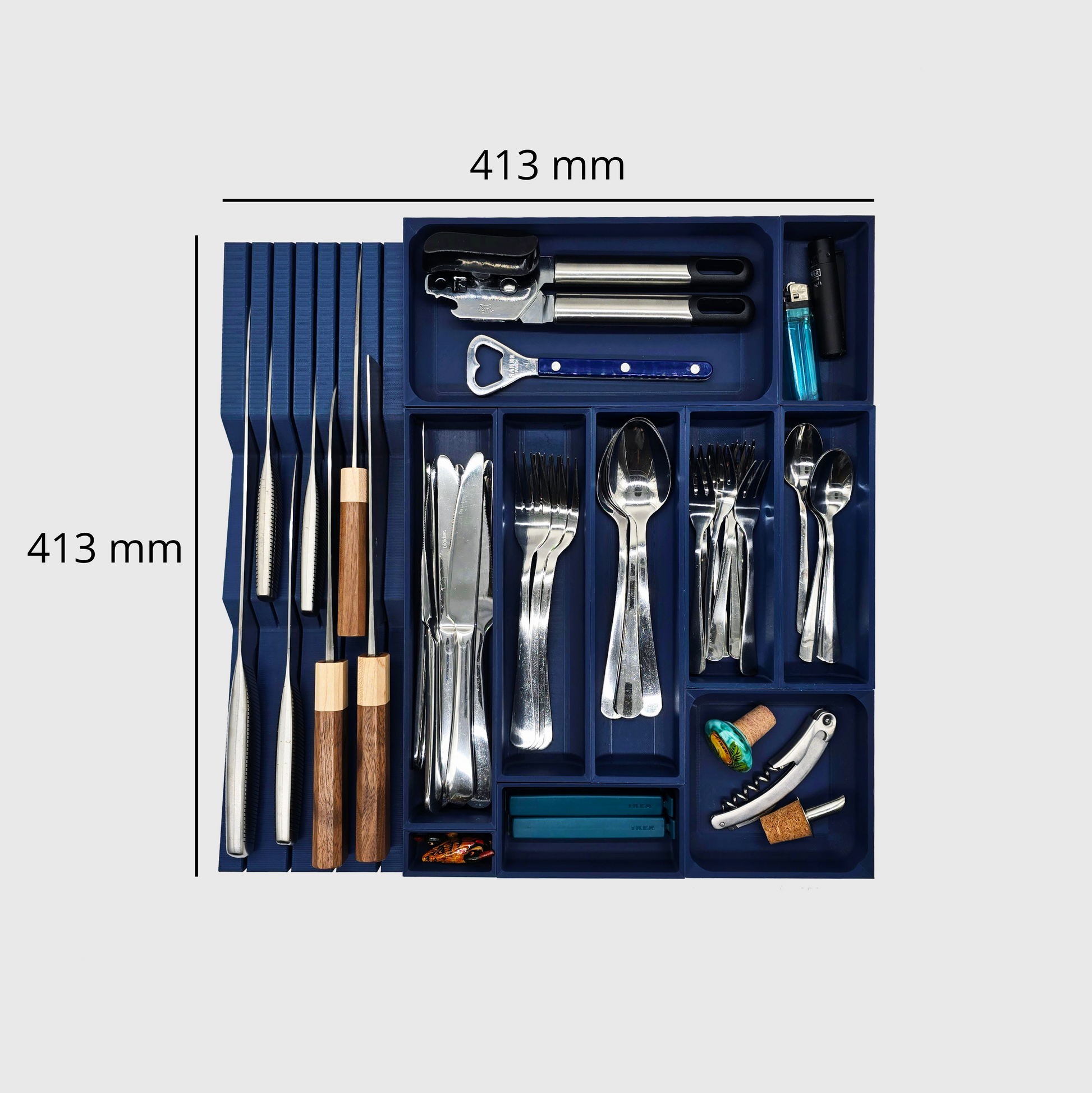 Dinner Cutlery & Chef’s Knife Modular Organiser - Standard - Army Blue - View 2