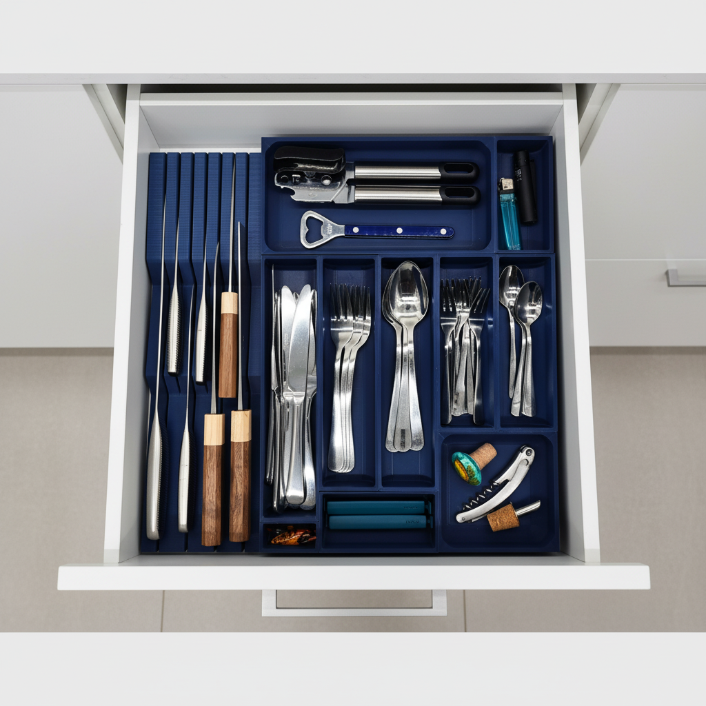 Dinner Cutlery & Chef’s Knife Modular Organiser - Standard - Army Blue - View 3 - Hover
