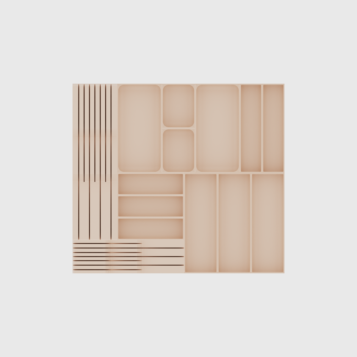 Dual Knife & Cutlery Drawer Organiser Set – 501.5 × 560.5 mm in Army Beige, empty organiser layout.