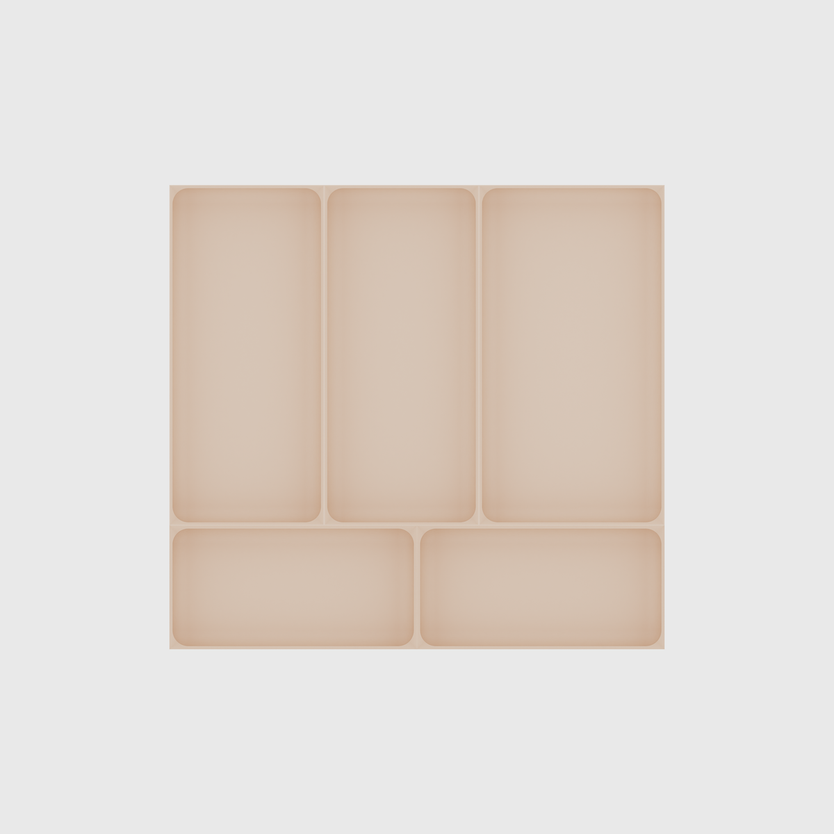 Essentialist Kitchen Tool Drawer Organiser Set – 442.5 × 472 mm in Army Beige, empty organiser layout.