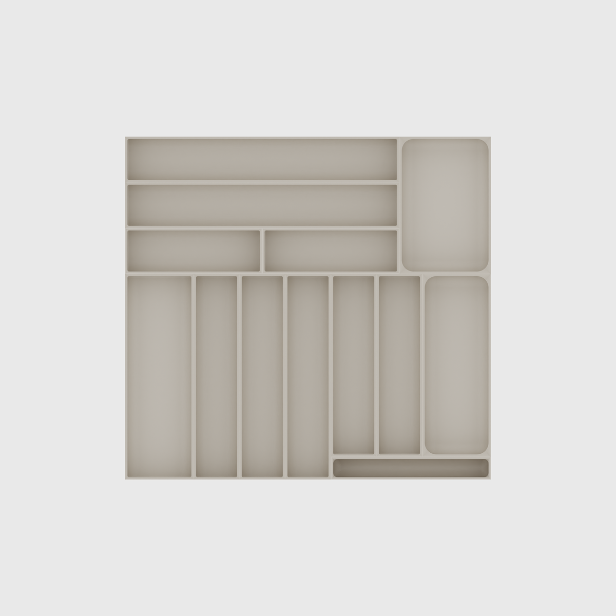Everyday Cutlery Drawer Organiser Set – 442.5 × 472 mm in Muted White, empty organiser layout.
