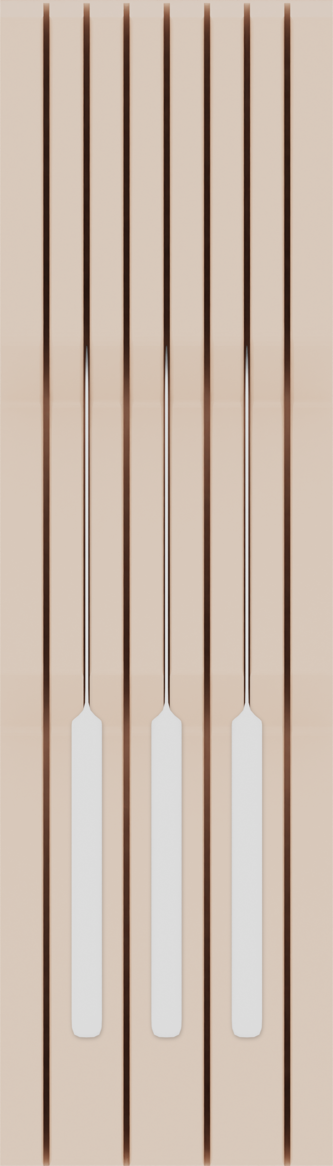 Knife block organiser – 14×4 (413 × 118 mm) in Army Beige, shown with 3 kitchen knives. Top view.