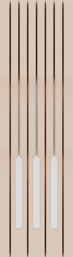 Knife block organiser – 14×4 (413 × 118 mm) in Army Beige, shown with 3 kitchen knives. Top view.