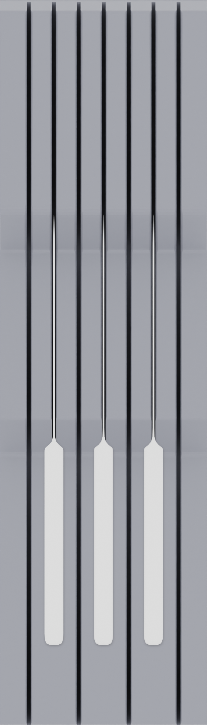 Knife block organiser – 14×4 (413 × 118 mm) in Fossil Grey, shown with 3 kitchen knives. Top view.