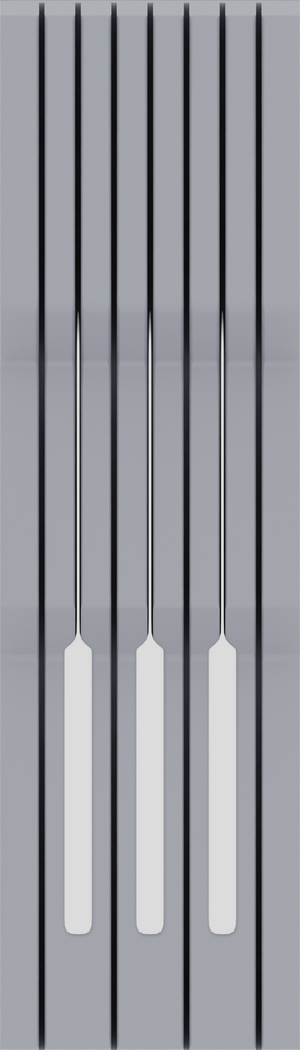 Knife block organiser – 14×4 (413 × 118 mm) in Fossil Grey, shown with 3 kitchen knives. Top view.