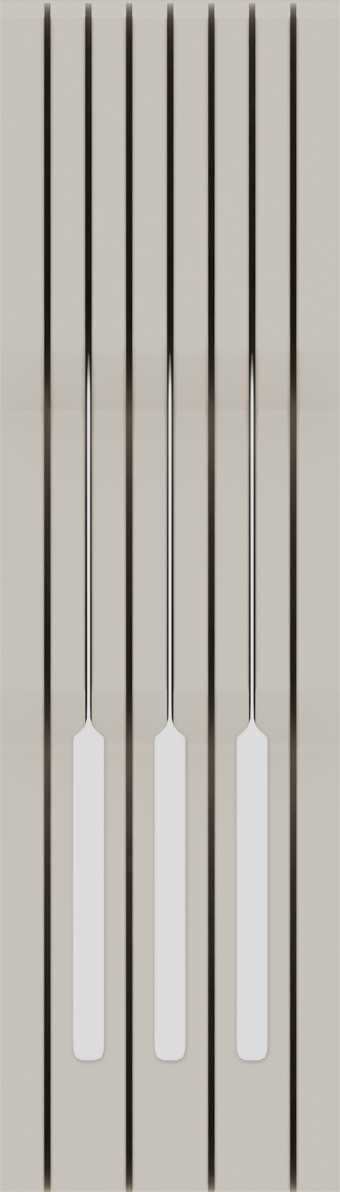 Knife block organiser – 14×4 (413 × 118 mm) in Muted White, shown with 3 kitchen knives. Top view.