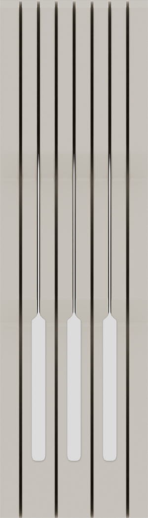 Knife block organiser – 14×4 (413 × 118 mm) in Muted White, shown with 3 kitchen knives. Top view.