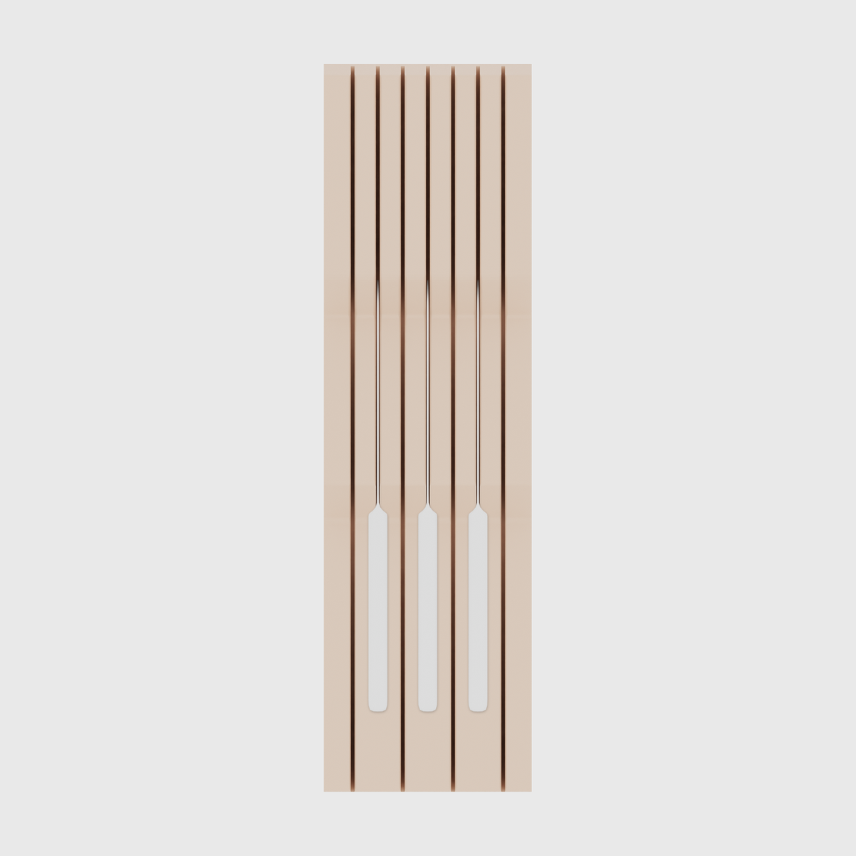 Knife block organiser – 14×4 (413 × 118 mm) in Army Beige, shown with 3 kitchen knives. Top view.
