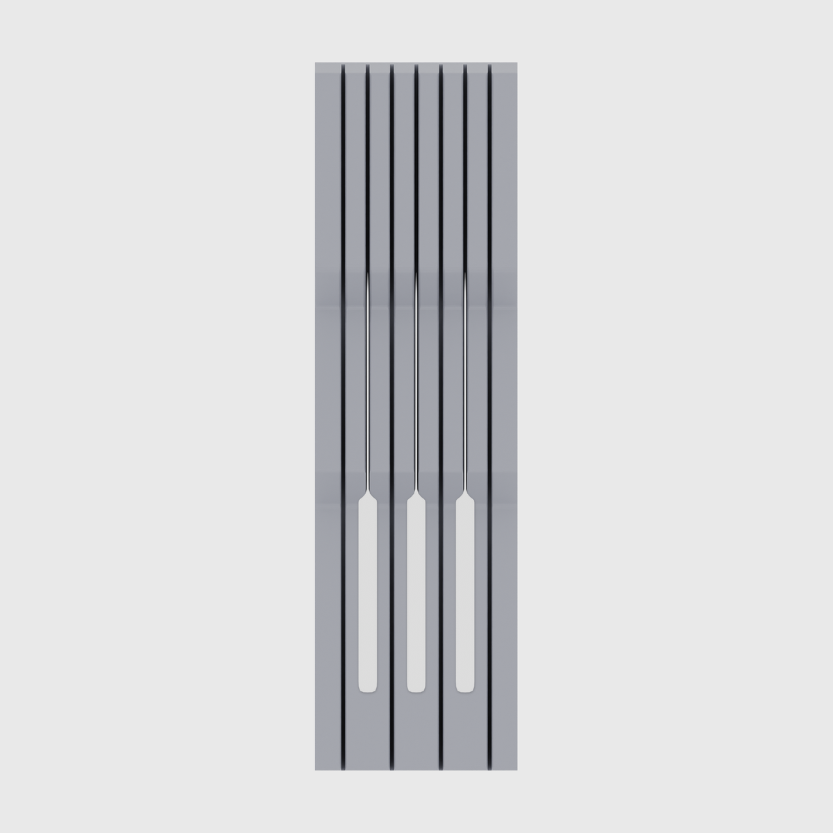 Knife block organiser – 14×4 (413 × 118 mm) in Fossil Grey, shown with 3 kitchen knives. Top view.