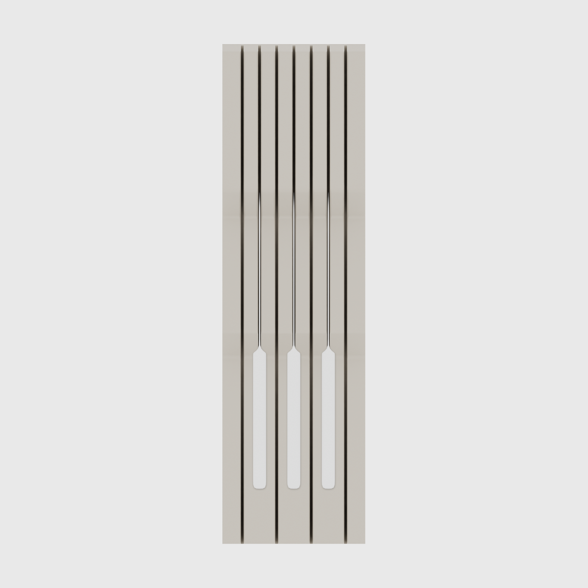 Knife block organiser – 14×4 (413 × 118 mm) in Muted White, shown with 3 kitchen knives. Top view.