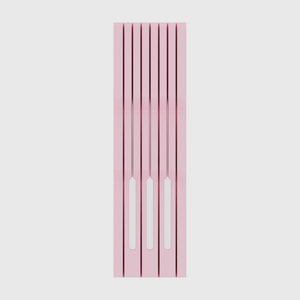 Knife block organiser – 14×4 (413 × 118 mm) in Sakura Pink, shown with 3 kitchen knives. Top view.