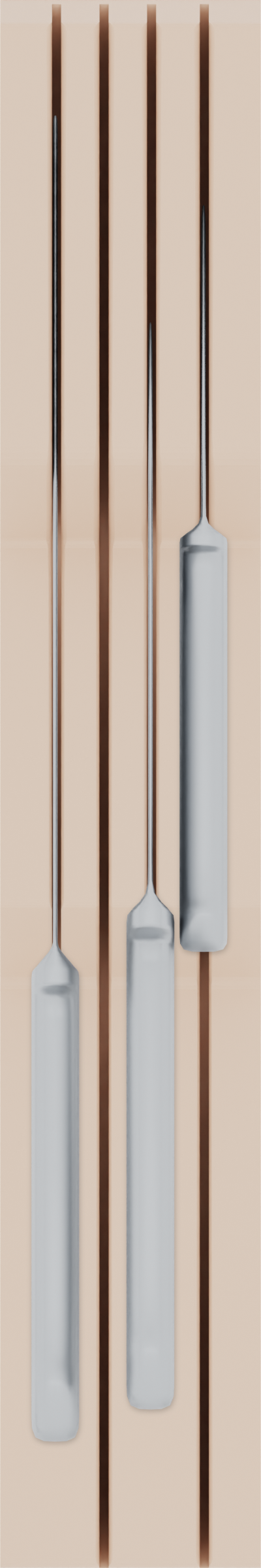 Knife holder organiser – 12×2 (354 × 59 mm) in Army Beige, shown with a chef’s knife and 2 kitchen knives. Top view.