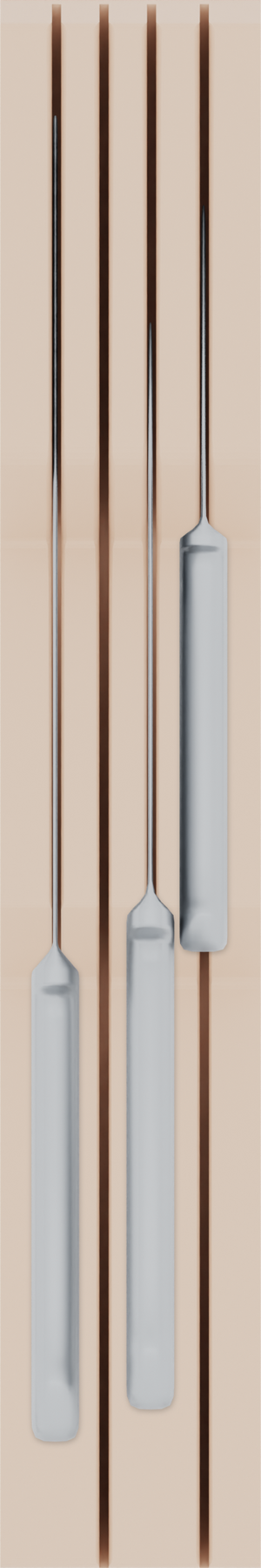 Knife holder organiser – 12×2 (354 × 59 mm) in Army Beige, shown with a chef’s knife and 2 kitchen knives. Top view.
