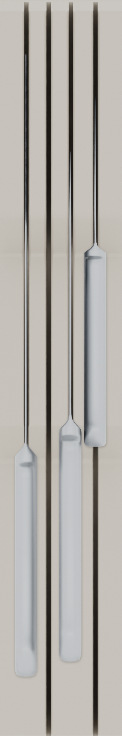 Knife holder organiser – 12×2 (354 × 59 mm) in Muted White, shown with a chef’s knife and 2 kitchen knives. Top view.