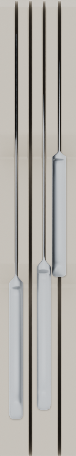 Knife holder organiser – 12×2 (354 × 59 mm) in Muted White, shown with a chef’s knife and 2 kitchen knives. Top view.
