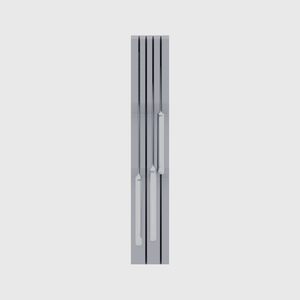 Knife holder organiser – 12×2 (354 × 59 mm) in Fossil Grey, shown with a chef’s knife and 2 kitchen knives. Top view.