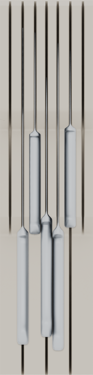 Knife holder organiser – 12×3 (354 × 88.5 mm) in Muted White, shown with a chef’s knife and 4 kitchen knives. Top view.