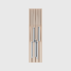 Knife holder organiser – 12×3 (354 × 88.5 mm) in Army Beige, shown with a chef’s knife and 4 kitchen knives. Top view.