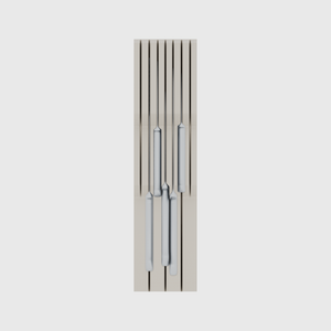 Knife holder organiser – 12×3 (354 × 88.5 mm) in Muted White, shown with a chef’s knife and 4 kitchen knives. Top view.