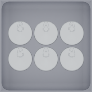 Large tray organiser – 6×6 (177 × 177 mm) in Fossil Grey, shown with 6 small round tins. Top view.