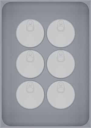 Large tray organiser – 7×5 (206.5 × 147.5 mm) in Fossil Grey, shown with 6 small round tins. Top view.