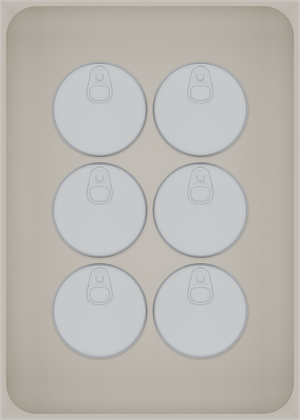 Large tray organiser – 7×5 (206.5 × 147.5 mm) in Muted White, shown with 6 small round tins. Top view.