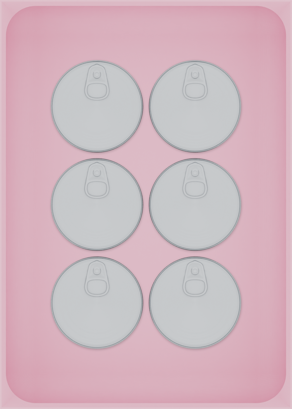 Large tray organiser – 7×5 (206.5 × 147.5 mm) in Sakura Pink, shown with 6 small round tins. Top view.