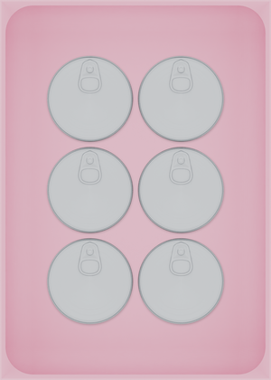 Large tray organiser – 7×5 (206.5 × 147.5 mm) in Sakura Pink, shown with 6 small round tins. Top view.