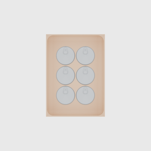 Large tray organiser – 7×5 (206.5 × 147.5 mm) in Army Beige, shown with 6 small round tins. Top view.