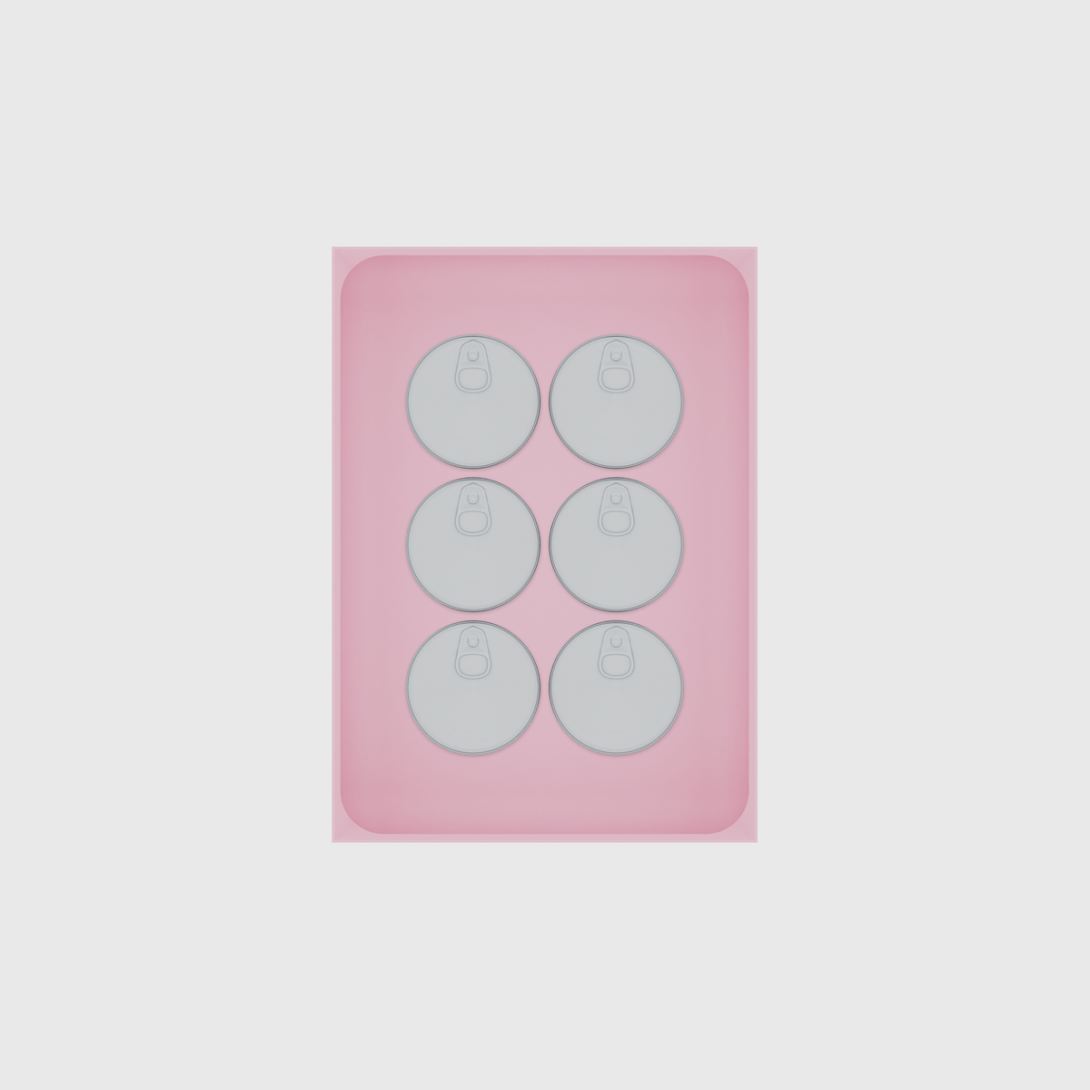 Large tray organiser – 7×5 (206.5 × 147.5 mm) in Sakura Pink, shown with 6 small round tins. Top view.