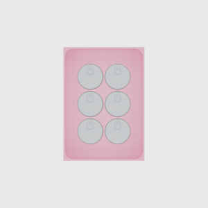 Large tray organiser – 7×5 (206.5 × 147.5 mm) in Sakura Pink, shown with 6 small round tins. Top view.
