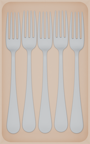 Large tray organiser – 8×5 (236 × 147.5 mm) in Army Beige, shown with 5 dinner forks. Top view.
