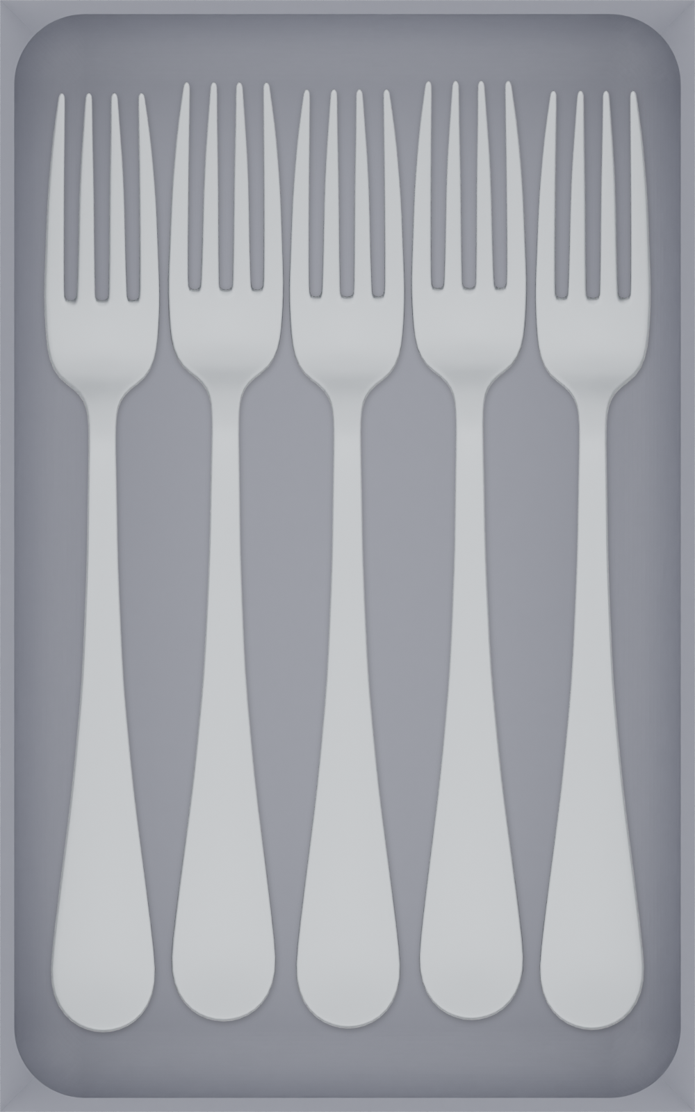 Large tray organiser – 8×5 (236 × 147.5 mm) in Fossil Grey, shown with 5 dinner forks. Top view.