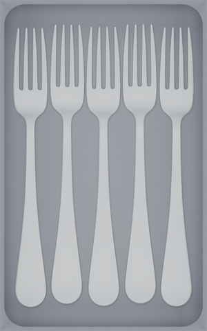 Large tray organiser – 8×5 (236 × 147.5 mm) in Fossil Grey, shown with 5 dinner forks. Top view.