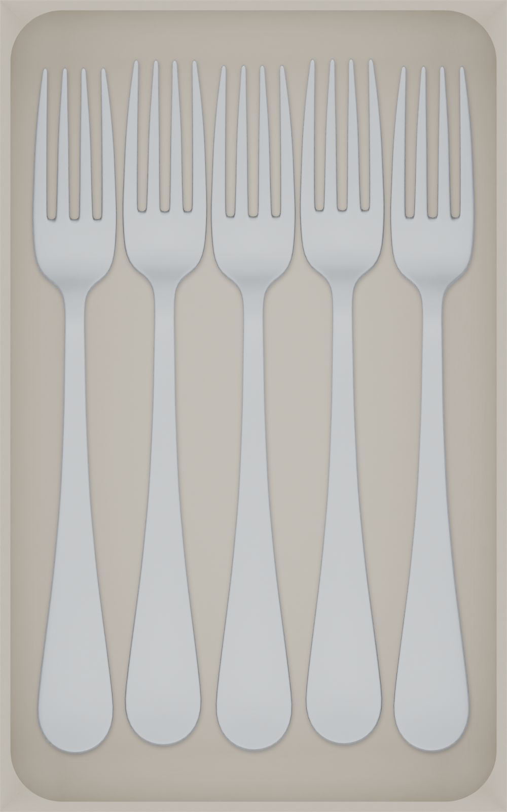 Large tray organiser – 8×5 (236 × 147.5 mm) in Muted White, shown with 5 dinner forks. Top view.