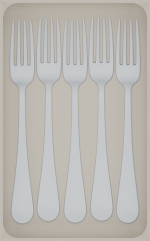Large tray organiser – 8×5 (236 × 147.5 mm) in Muted White, shown with 5 dinner forks. Top view.