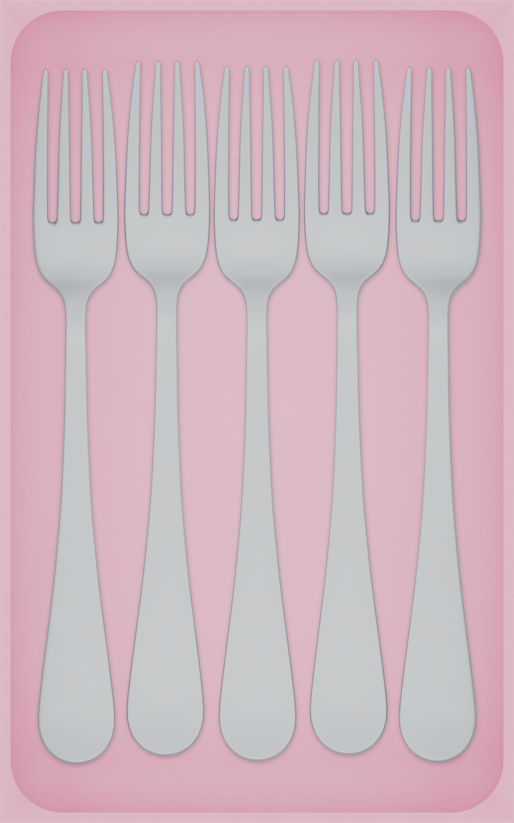 Large tray organiser – 8×5 (236 × 147.5 mm) in Sakura Pink, shown with 5 dinner forks. Top view.