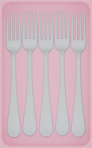 Large tray organiser – 8×5 (236 × 147.5 mm) in Sakura Pink, shown with 5 dinner forks. Top view.