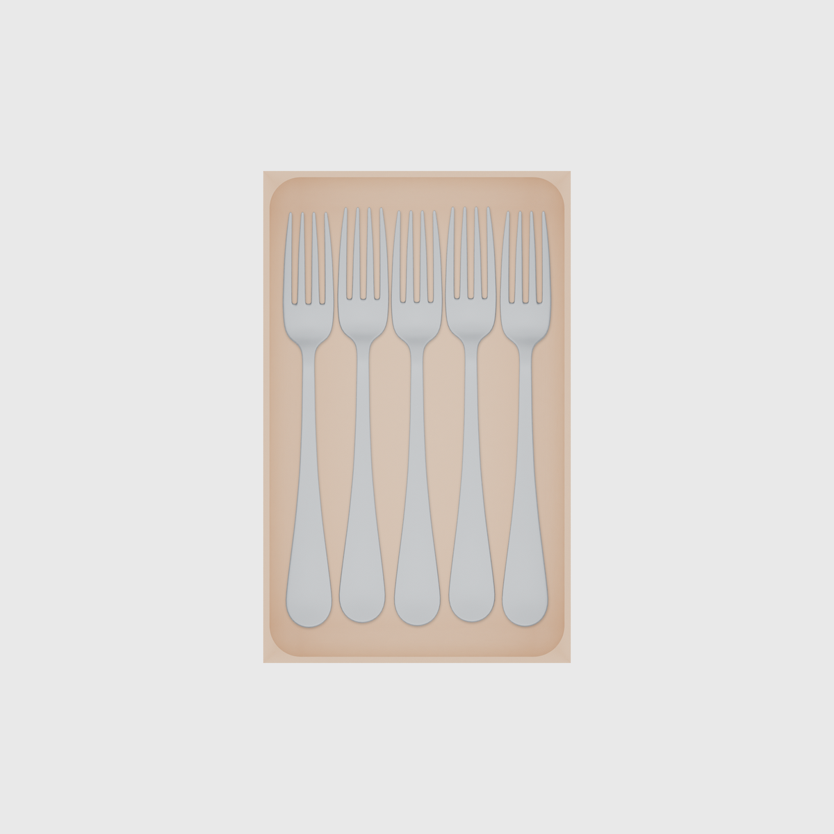 Large tray organiser – 8×5 (236 × 147.5 mm) in Army Beige, shown with 5 dinner forks. Top view.