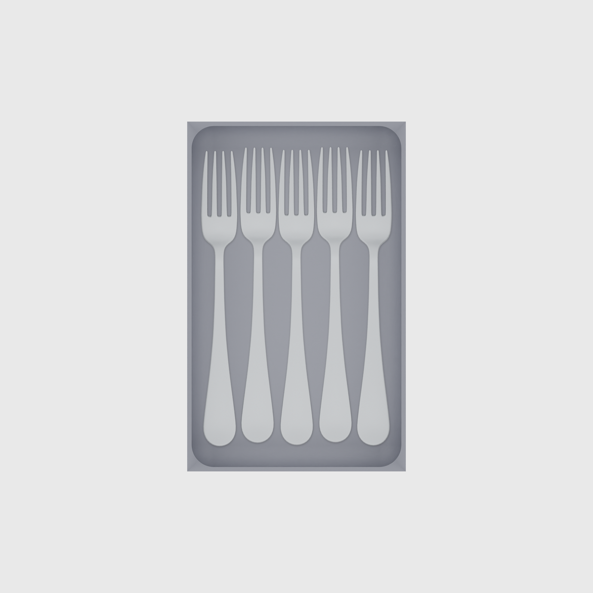 Large tray organiser – 8×5 (236 × 147.5 mm) in Fossil Grey, shown with 5 dinner forks. Top view.