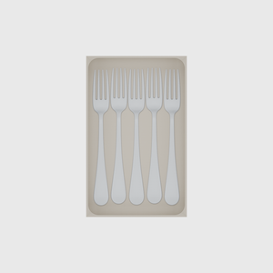 Large tray organiser – 8×5 (236 × 147.5 mm) in Muted White, shown with 5 dinner forks. Top view.