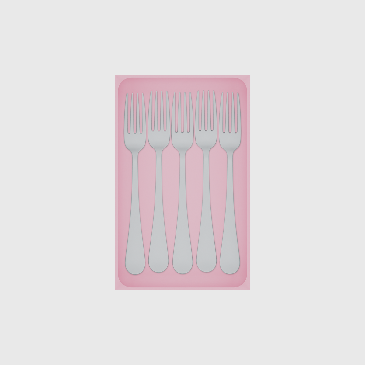 Large tray organiser – 8×5 (236 × 147.5 mm) in Sakura Pink, shown with 5 dinner forks. Top view.